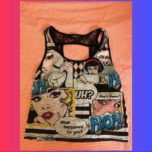Comic Book Crop Top With Lace Back